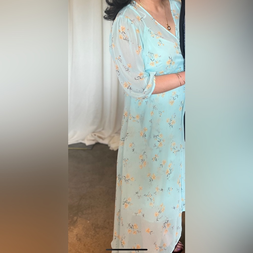 Calvin Klein Hi Low Chiffon Dress Light Blue Midi - Picture 6 of 6